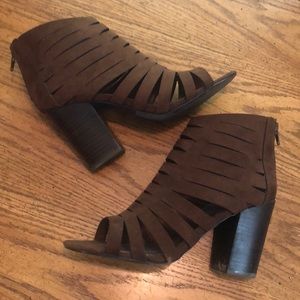 Carlos Dark Brown Suede Heeled Open Toe Booties